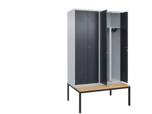 PBM-locker met bank,HxBxD 2120x1200x815mm,4vak,vak B 300mm,cil.-slot