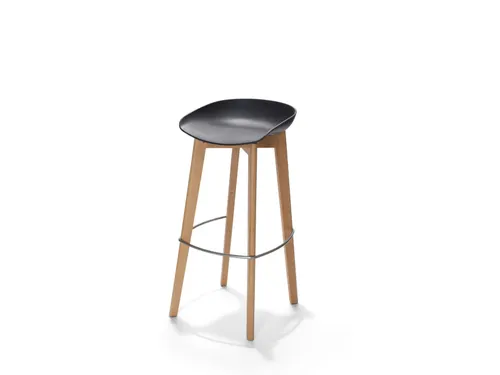 Barkruk Essentials Keeve PP vlakke zitting Zwart 4voeten Lichtbruin