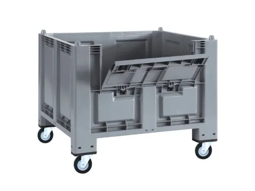 Stapelcontainer Pp 850x1200x800mm 550 liter 4 Zwenkwielen klep Grijs