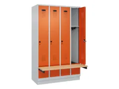 locker met bank,HxBxD 1950x1200x815mm,4vak,vak B 300mm,draaigrendel