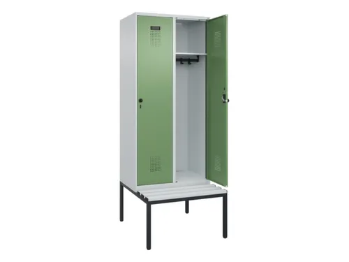 locker met bank,HxBxD 2120x800x815mm,2vak,vak B 400mm,draaigrendel