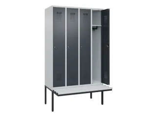 locker met bank,HxBxD 2120x1200x815mm,4vak,vak B 300mm,cilinderslot - 1