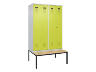 locker met bank,voor scheiding van kleding,HxBxD 2120x1200x815mm,4vak - 2