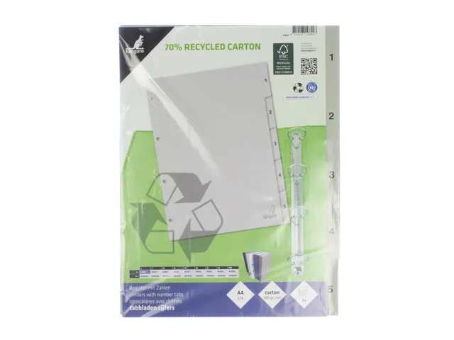 Tabblad ECO Kangaro A4 cijfers 180 grams grijs karton 4-gaats 5-delig