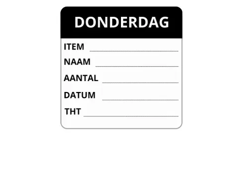 LabelLORD PL Dagetiket Donderdag 50x50mm Zwart Flushlabel 250 stuks