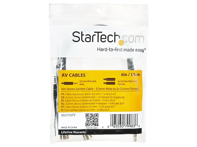 15cm Stereo Splitterkabel Y-adapter 3,5mm M naar 2x 3,5mm F