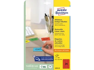 Gekleurde Etiketten Avery Zweckform 63,5x33,9mm Rood 480 stuks - 1