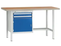 Werkbank 840x1500x700mm 2laden 75mm 1kastvak 350mm 1/2legbord Ral7035