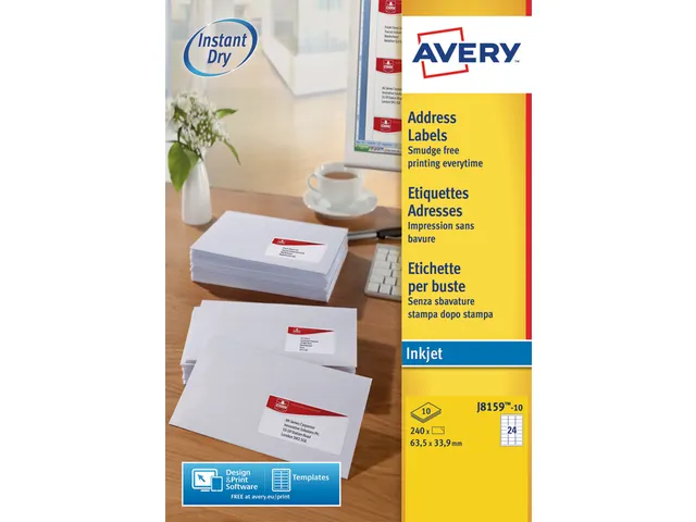 Adresetiket Avery J8159-10 63.5x33.9mm Inkjet Wit 240 Stuks