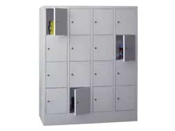 lockerkast,HxBxD 1518x1200x500mm,4x4vakken,RAL7035,front RAL5010