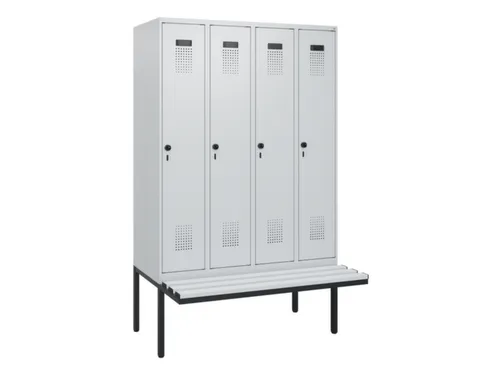 locker met bank,HxBxD 1950x1200x815mm,4vak,vak B 300mm,draaigrendel