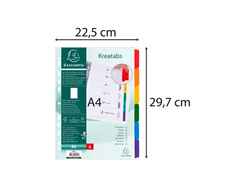 Tabbladen Witte Karton Kreatabs Personaliseerbaar 6-Delig A4 11-Gaats