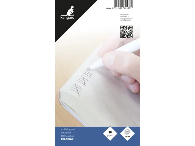 Bloc brouillon Kangaro 11,5 x 19,8cm 200flles., avec couverture