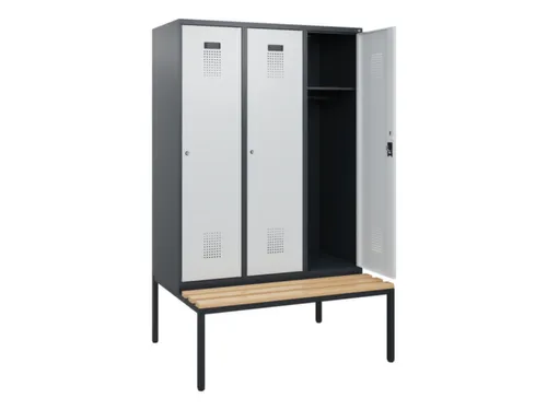 locker met bank,HxBxD 1950x1200x815mm,3vak,vak B 400mm,cilinderslot