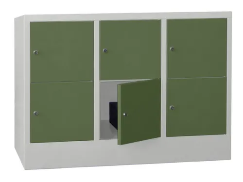 lockerkast,HxBxD 855x1200x500mm,3x2vakken,RAL7035,front RAL6011