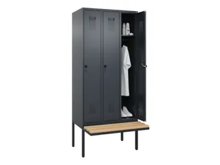 locker met bank,HxBxD 2120x900x815mm,3vak,vak B 300mm,draaigrendel - 1