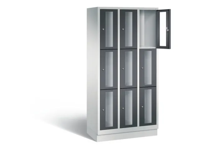 Lockerkast 1800x900x500mm 3x3 vakken Cilinderslot, Sokkel, RAL7021