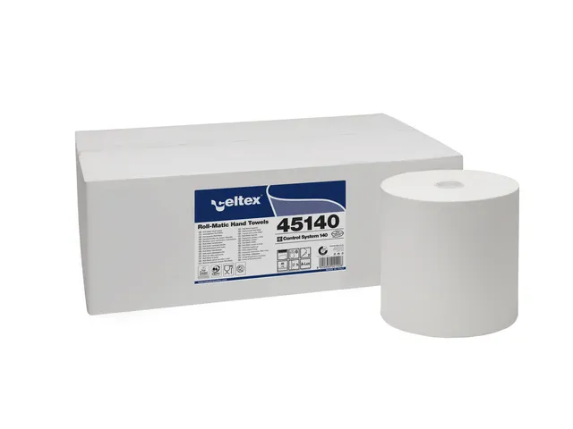 Handdoekrol Celtex Megamini E-Control 2-laags wit 140 meter doos a 6 r