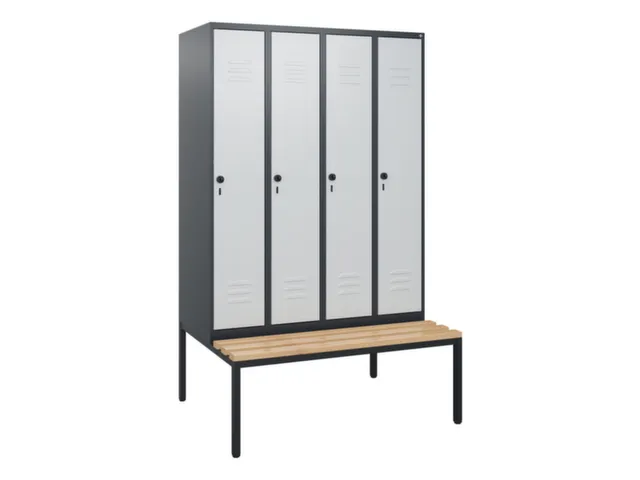 locker met bank,HxBxD 1950x1200x815mm,4vak,vak B 300mm,draaigrendel