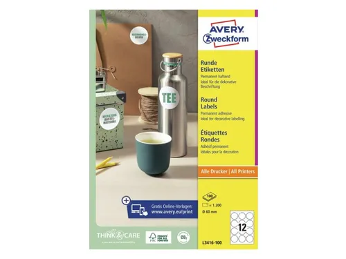 Etiket Avery L3416-10 rond 60mm wit 120stuks