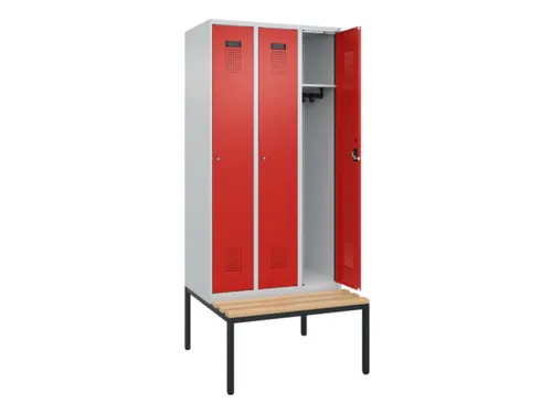 locker met bank,HxBxD 2120x900x815mm,3vak,vak B 300mm,cilinderslot