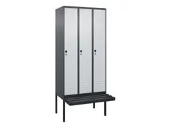 locker met bank,HxBxD 2120x900x815mm,3vak,vak B 300mm,draaigrendel
