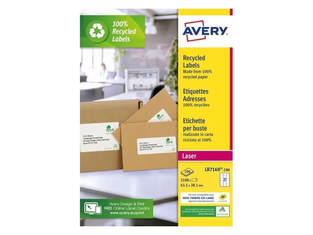 Etiket Avery LR7160-100 63.5x38.1mm recycled wit 2100 stuks