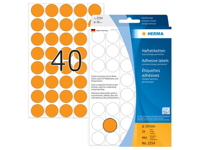 HERMA 2254 Multipurpose etiketten Rond 19mm Fluor Oranje 1280 stuks