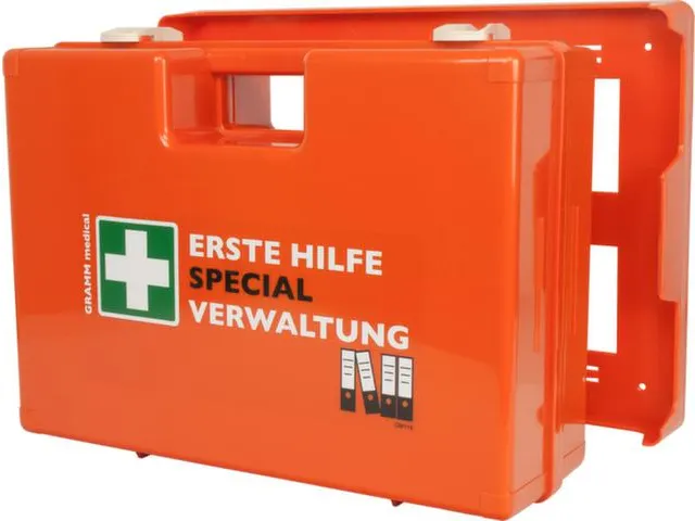 mallette de secours p. bureau DIN 13157 ABS orange av. support mural