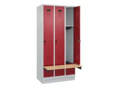 locker met bank,HxBxD 1950x900x815mm,3vak,vak B 300mm,draaigrendel