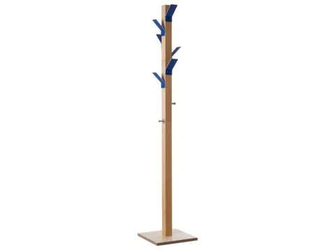 Staande kapstok 6jas-/2tashaken hout/polystyreen naturel/blauw