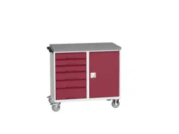 montagetafel 980x1050x600mm linoleumblad 6 laden kast front RAL3004