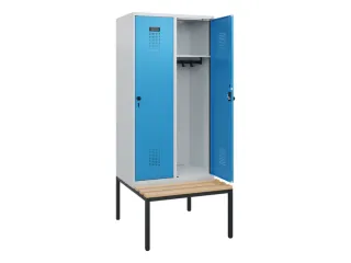 locker met bank,HxBxD 1950x800x815mm,2vak,vak B 400mm,draaigrendel - 1