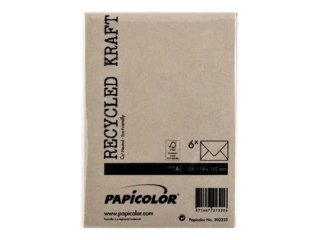 Envelop Papicolor C6 114x162mm Kraft bruin Gegomd
