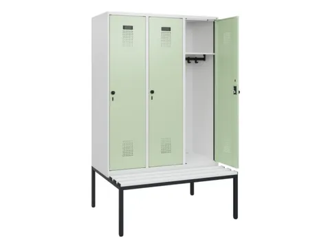 locker met bank,HxBxD 1950x1200x815mm,3vak,vak B 400mm,draaigrendel