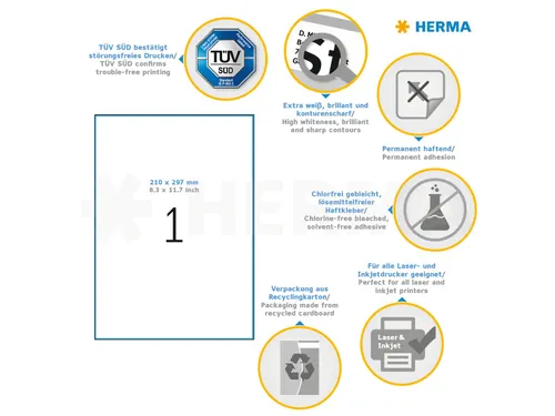 HERMA 5065 Premium etiketten A4 210x297mm Wit 25 stuks