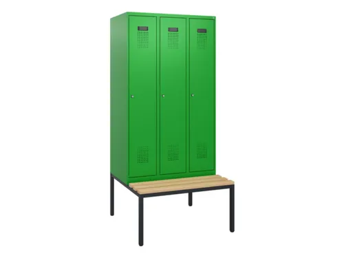 locker met bank,HxBxD 1950x900x815mm,3vak,vak B 300mm,cilinderslot