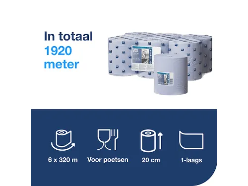 Tork 128208 M2 Wiping Poetspapier Advanced 1-laags Blauw 320m