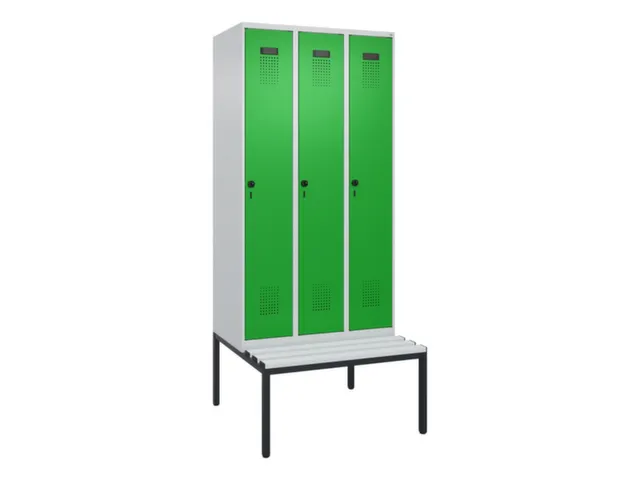 locker met bank,voor scheiding van kleding,HxBxD 2120x900x815mm,3vak