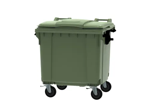 Container 1100 liter vlak deksel Groen