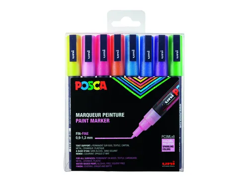 Verfstift Posca PC3M Fijne punt 0,9-1,3mm 8 stuks glitter pastelkleure