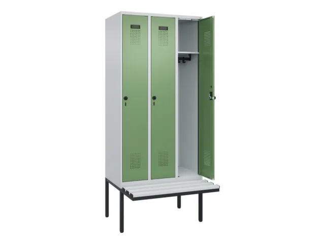 locker met bank,HxBxD 2120x900x815mm,3vak,vak B 300mm,draaigrendel