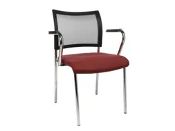 Bezoekersstoel Stof Bordeauxrood Rug Netbekleding Zwart Armleuningen