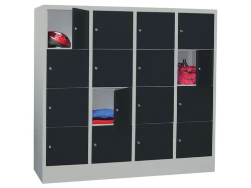 lockerkast,HxBxD 1518x1600x500mm,4x4vakken,RAL7035,front RAL7016