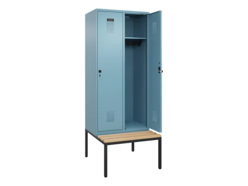 locker met bank,HxBxD 2120x800x815mm,2vak,vak B 400mm,draaigrendel