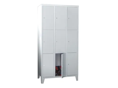 lockerkast,HxBxD 1850x900x500mm,3x3vakken,RAL7035,front RAL3000