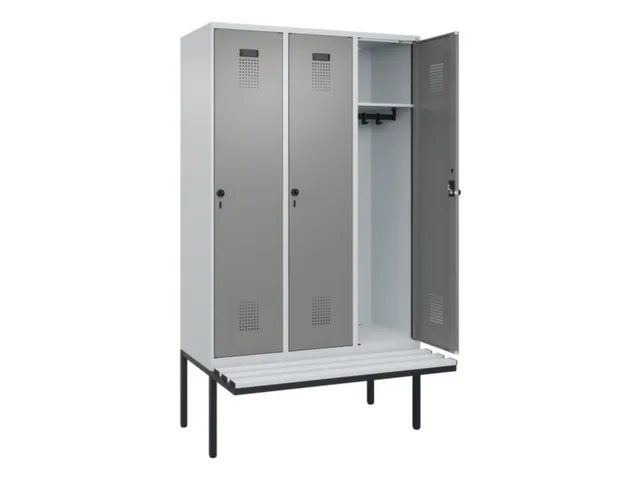 locker met bank,HxBxD 2120x1200x815mm,3vak,vak B 400mm,draaigrendel