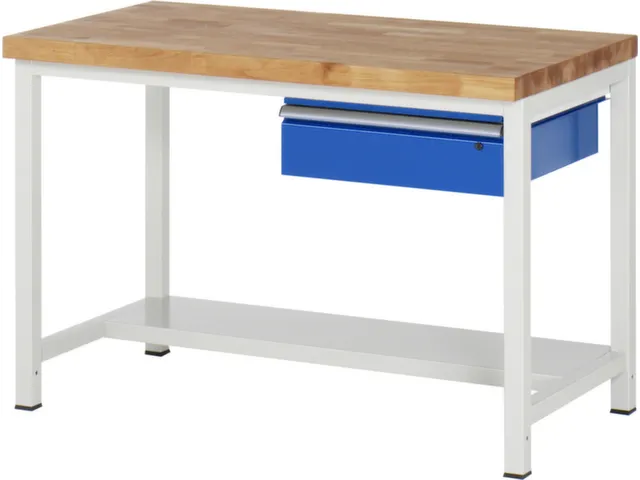 werkbank,HxBxD 840-1040x1250x700mm,beukblad,draagverm. 1250kg,4voeten