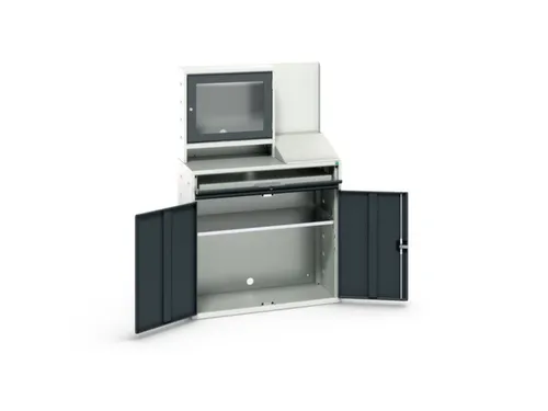 pc-kast monitorvak 1650x1050x550mm toetsenbordblad RAL7035+RAL7016