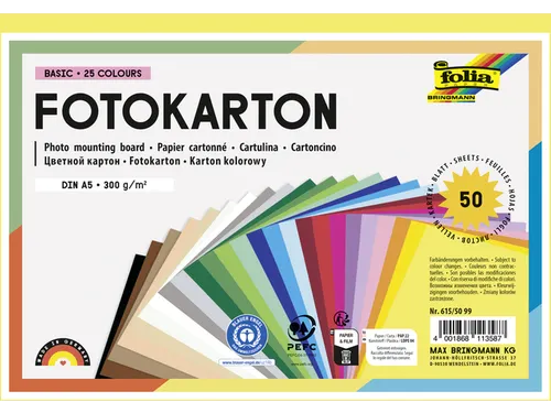 Fotokarton Folia A5 pak à 50 vel assort 300gr 25 kleuren